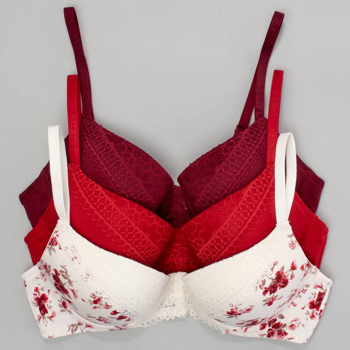 Womens Laura Ashley 3pk Nylon Lace Push Up Bras - LS6336-3PKS