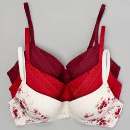 Womens Laura Ashley 3pk Nylon Lace Push Up Bras - LS6336-3PKS