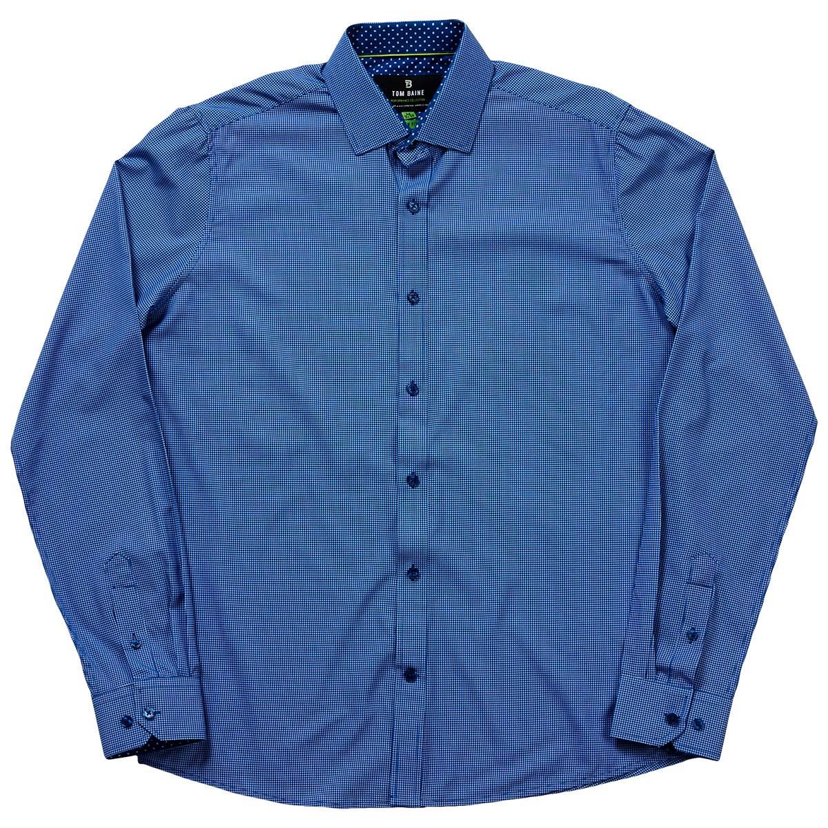 Mens Tom Baine Slim Fit Gingham Dress Shirt - Medium Blue