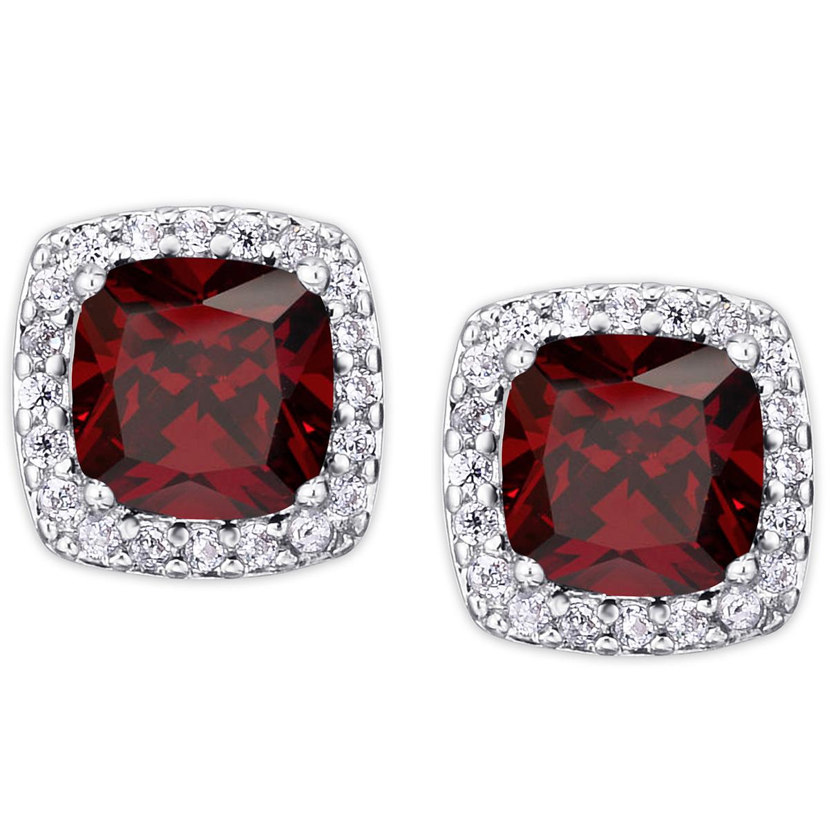 Gianni Argento Lab Ruby Cushion Stud Earrings