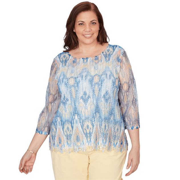 Plus Size Alfred Dunner Out Of The Blue Scallop Trim Ikat Blouse