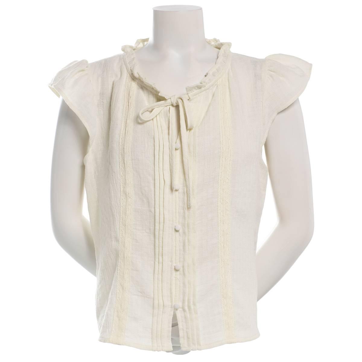 Juniors A. Byer Flutter Sleeve Babydoll Tie Neck Blouse