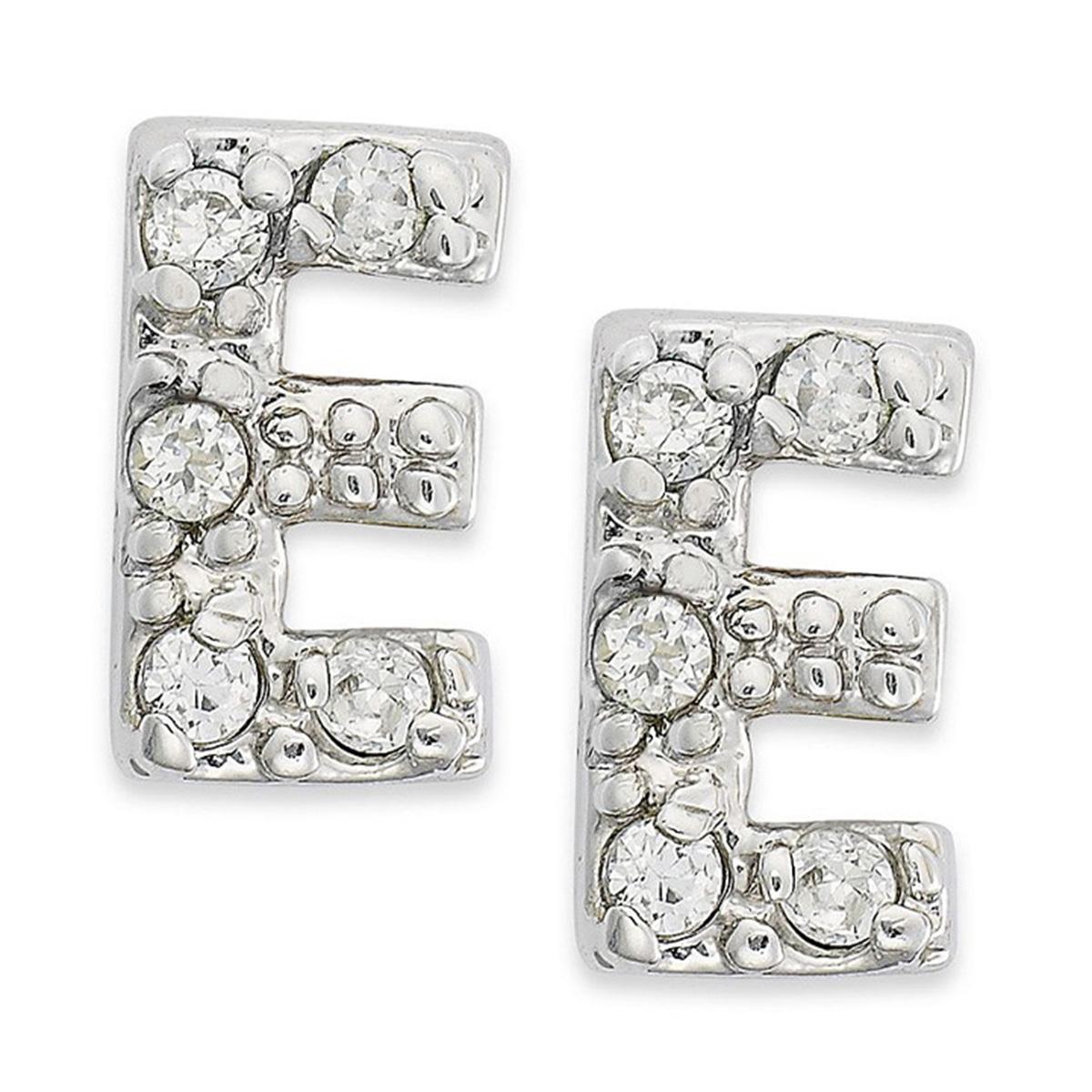 Sterling Silver Cubic Zirconia E Initial Stud Earrings