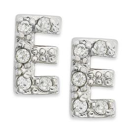Sterling Silver Cubic Zirconia E Initial Stud Earrings