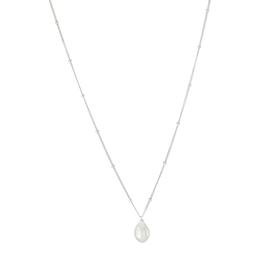 Sterling Silver Beaded Rope Chain Pearl Pendant Necklace