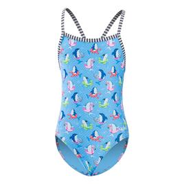 Girls (8-16) Dolfin® Fin Floats Criss-Cross One Piece Swimsuit