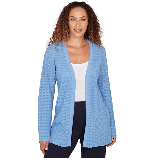 Petite Emaline Seabreeze Essence Open Front Pointelle Cardigan