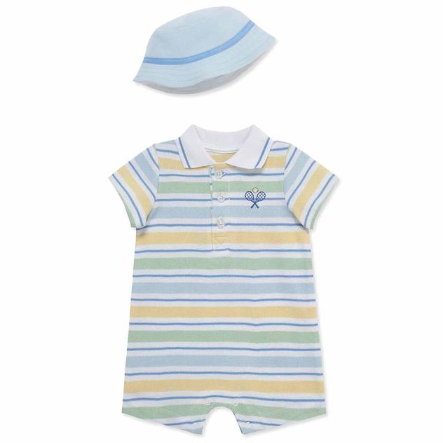 Baby Boy (3-12M) Little Me® Striped Tennis Romper w/ Hat