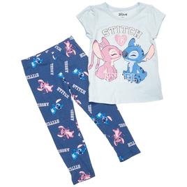 Girls (4-6x) Disney Short Sleeve Stitch & Angel Leggings Set