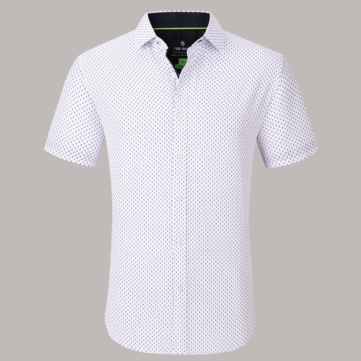 Mens Tom Baine Short Sleeve Slim Fit Anchor Dress Shirt - Blue