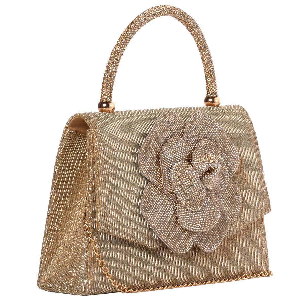 D''Margeaux Flower Shimmer Clutch w/ Chain