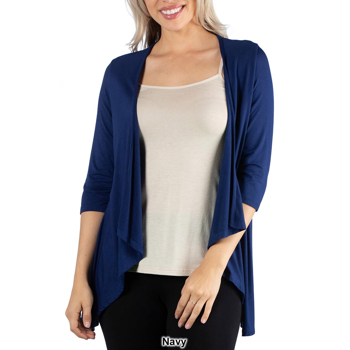 Womens 24/7 Comfort Elbow Length Open Cardigan