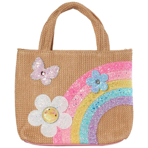 Girls OMG Rainbow Glitter Straw Tote