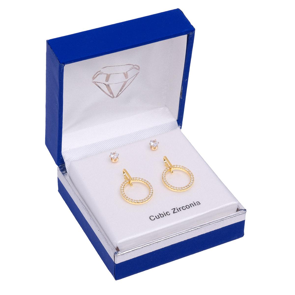 Gold-Tone CZ Eternity Circle Drop Stone Duo Earring Set