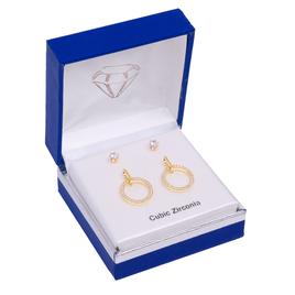 Gold-Tone CZ Eternity Circle Drop Stone Duo Earring Set