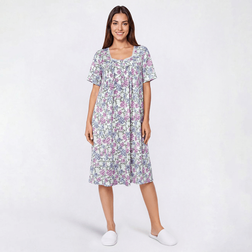 Womens Elegant Dreams Short Sleeve Cotton Floral Nightgown