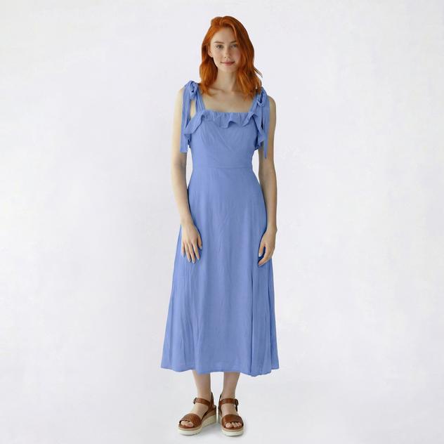 Juniors Trixxi Molly Side Slit Tie Shoulder Midi Dress