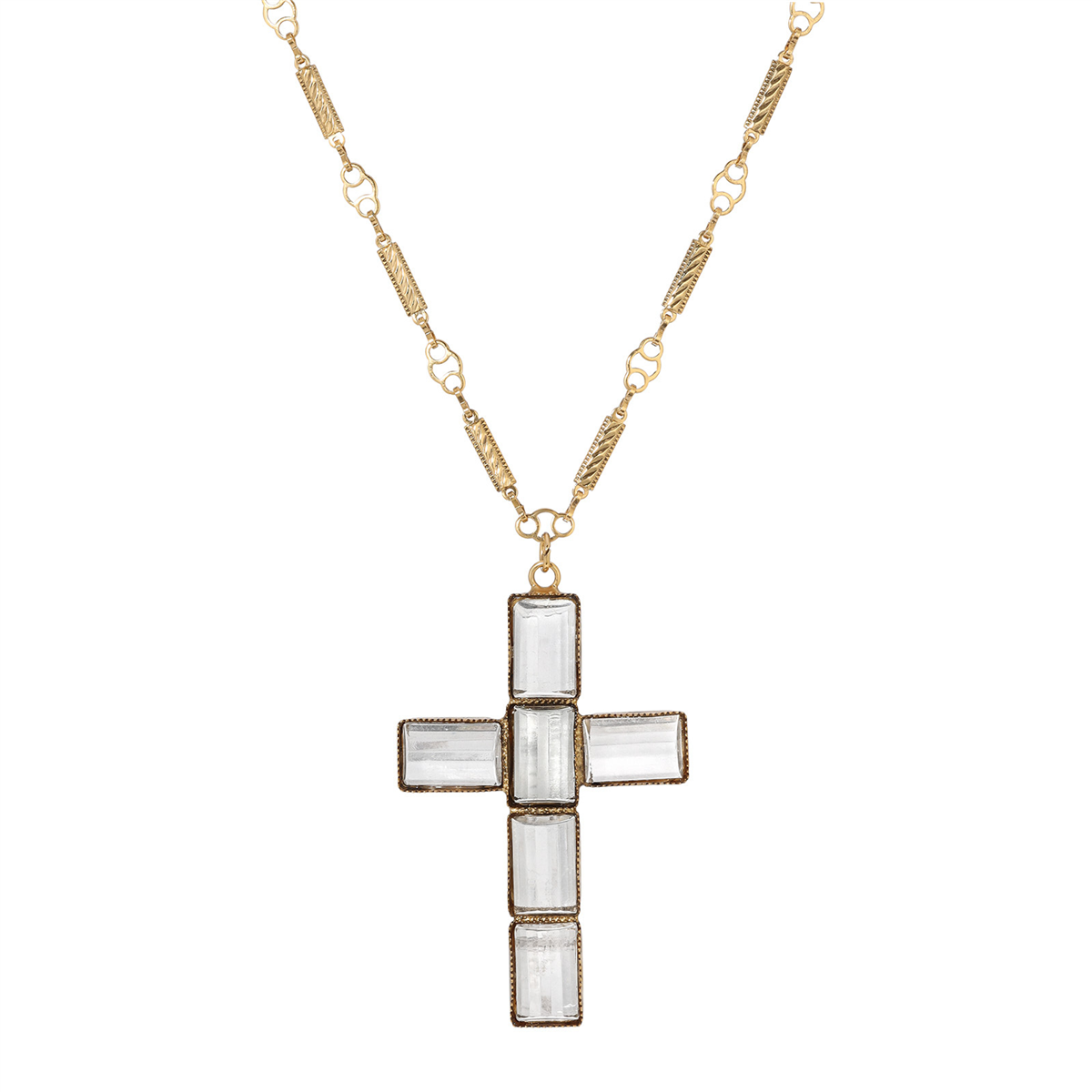 Symbols of Faith Gold Dipped Rectangular Crystal Cross Necklace