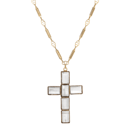 Symbols of Faith Gold Dipped Rectangular Crystal Cross Necklace