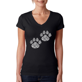 Womens LA Pop Art Cat Mom Word Art V-Neck T-Shirt