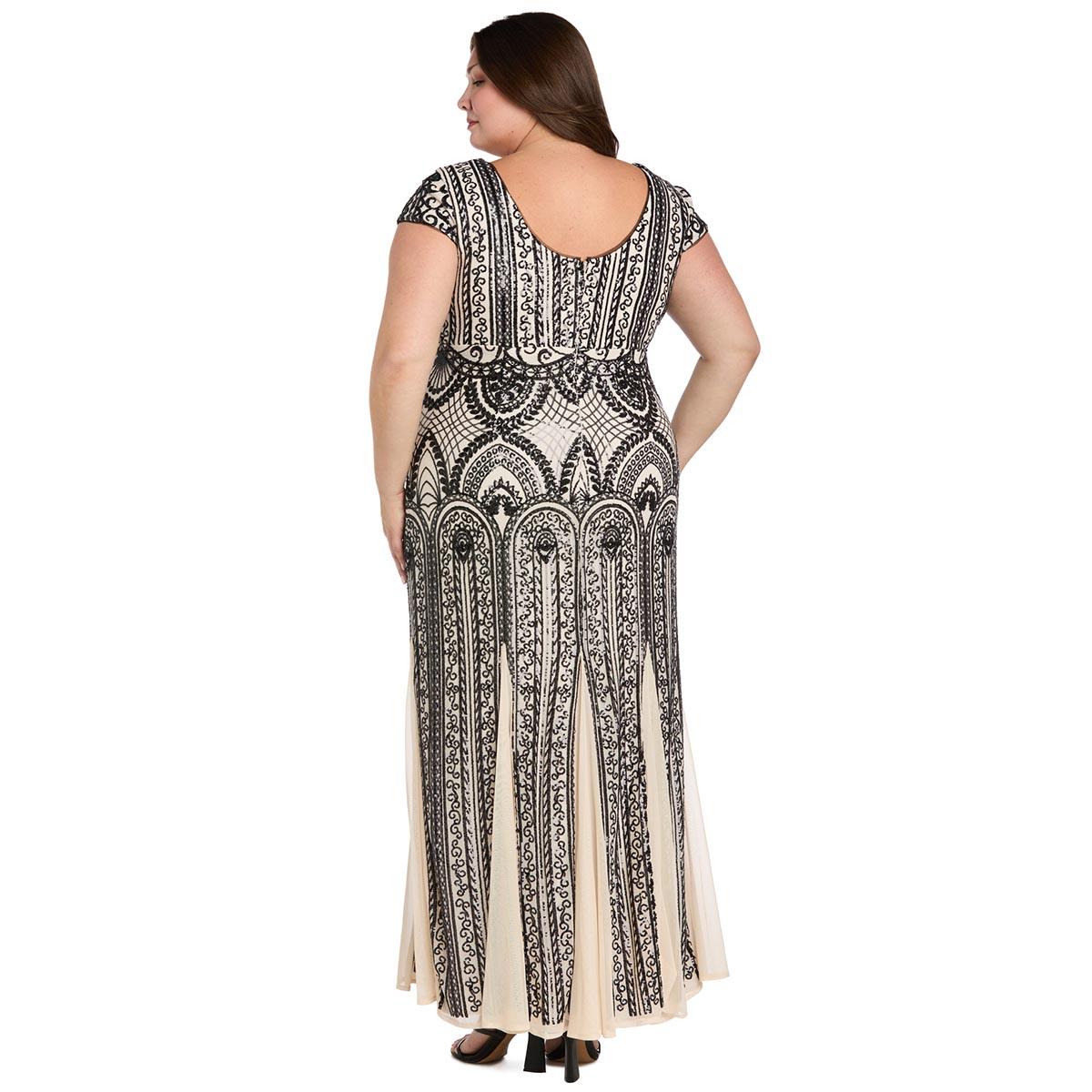Plus Size R&M Richards Cap Sleeve V Neck Two-Tone Beaded Gown