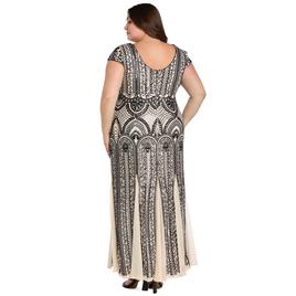 Plus Size R&M Richards Cap Sleeve V Neck Two-Tone Beaded Gown
