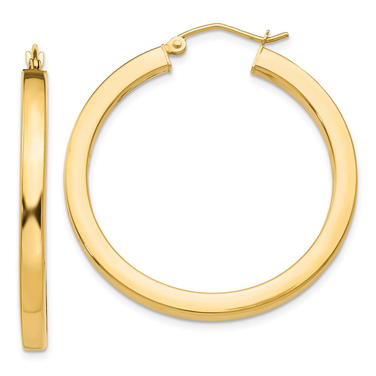 Gold Classics(tm) 14kt. 35mm Polished Square Tube Hoop Earrings