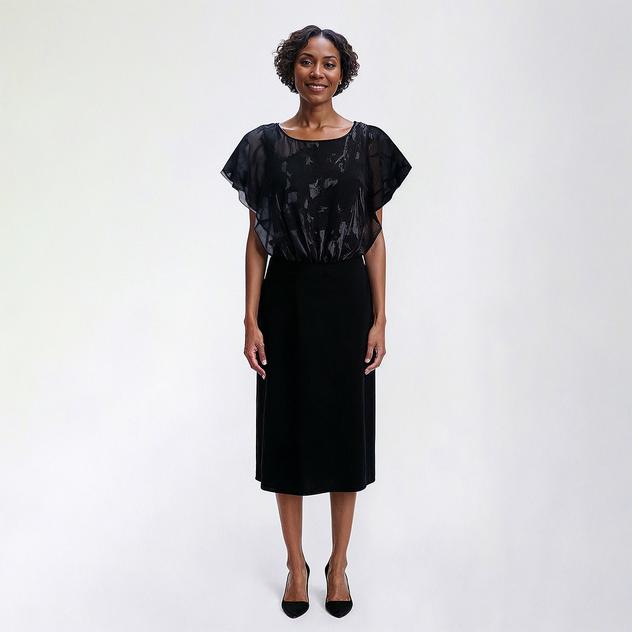 Womens Connected Apparel Jaquard Overlay Blouson Dress