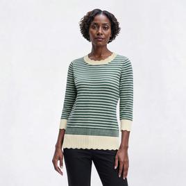 Womens Adrianna Papell 3/4 Sleeve Stripe Scallop Edge Sweater