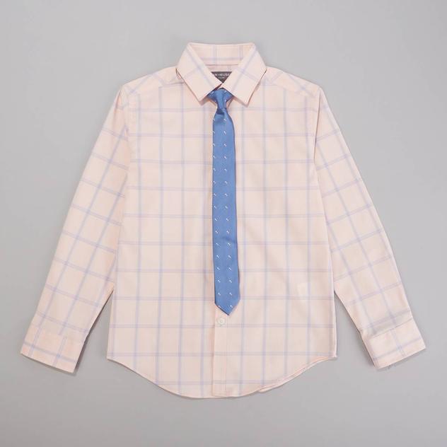 Boys (8-20) Van Heusen® Plaid Button Down Shirt & Tie Set - Peach