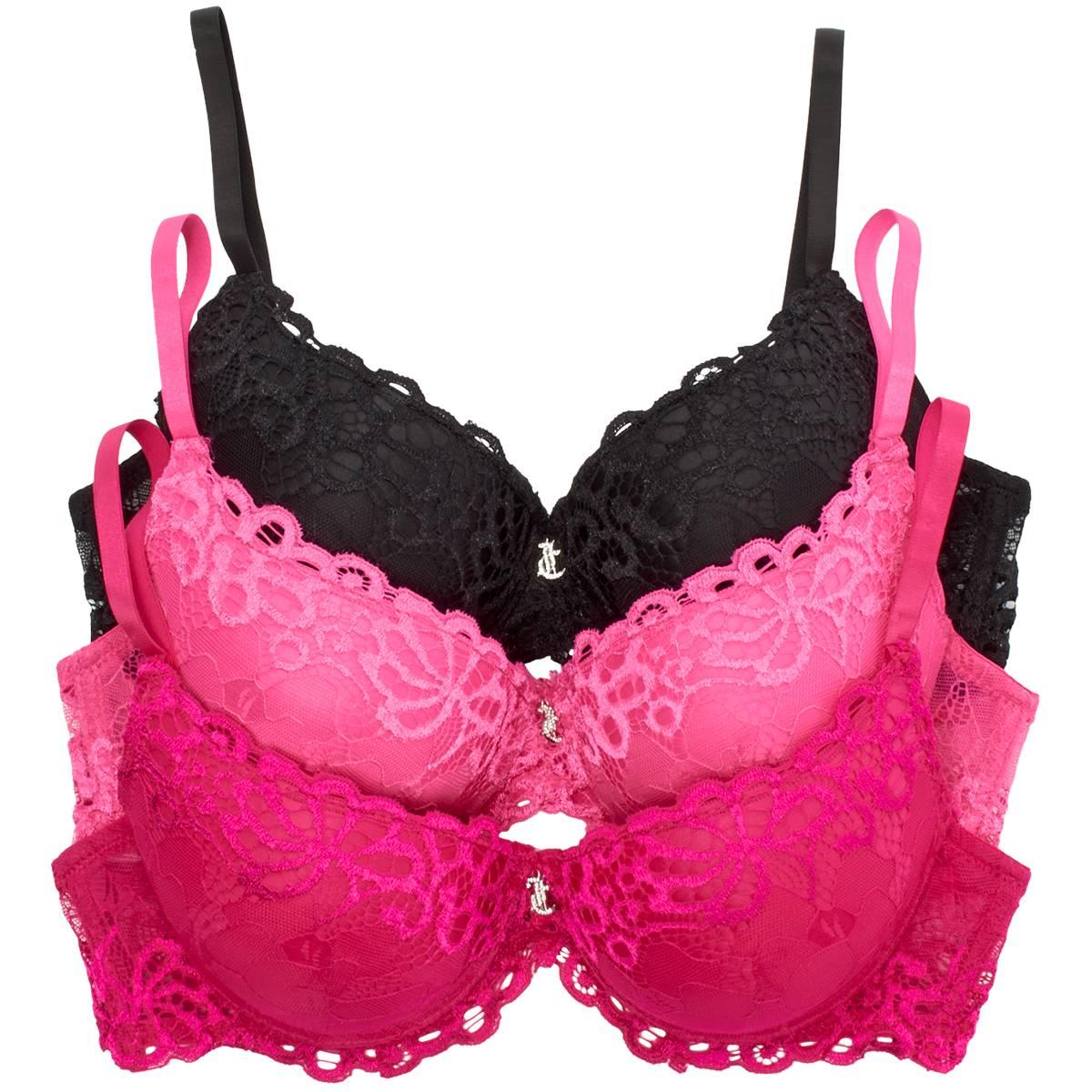 Womens Juicy Couture 3pk. Lace Push-Up Charm Bras JC2041-3PKCV
