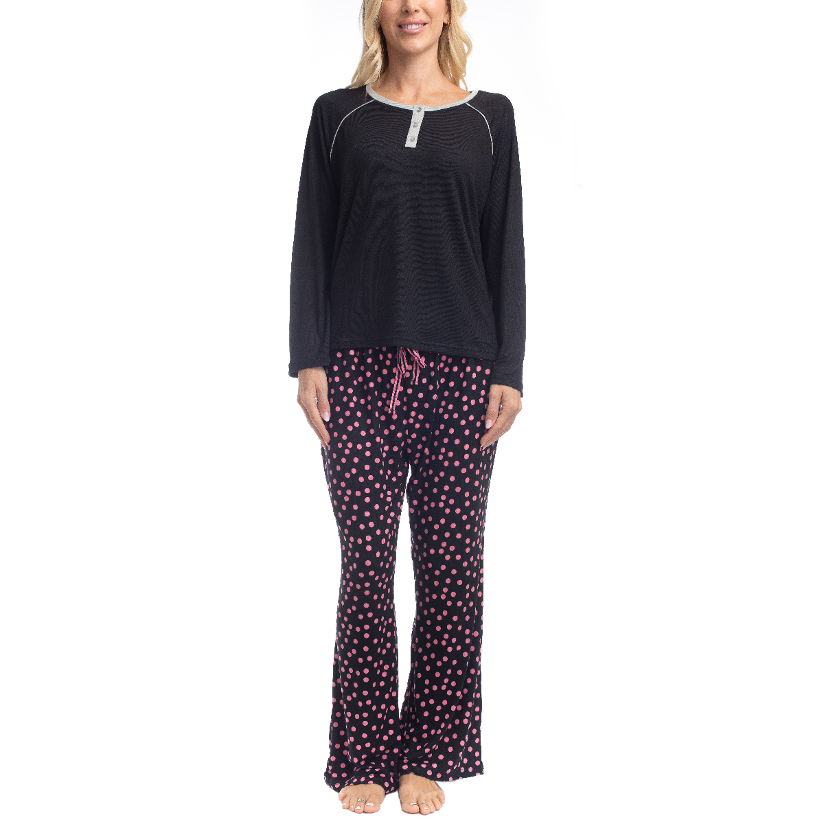 Womens Goodnight Kiss Cherry & Merry Dots Henley Pajama Set