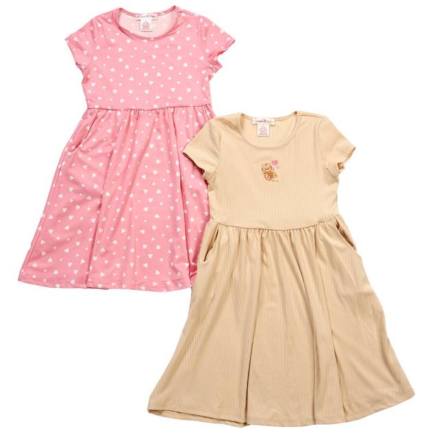Girls (7-12) Emma & Elsa 2pk. Short Sleeve Heart & Cat Dresses