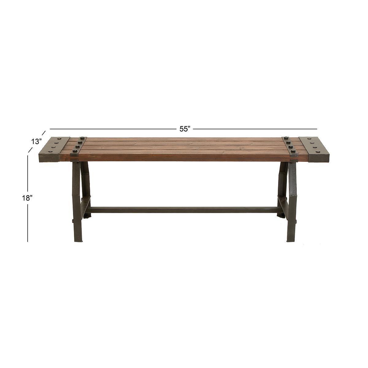 9th & Pike® Industrial Black Metal & Brown Wood Bench