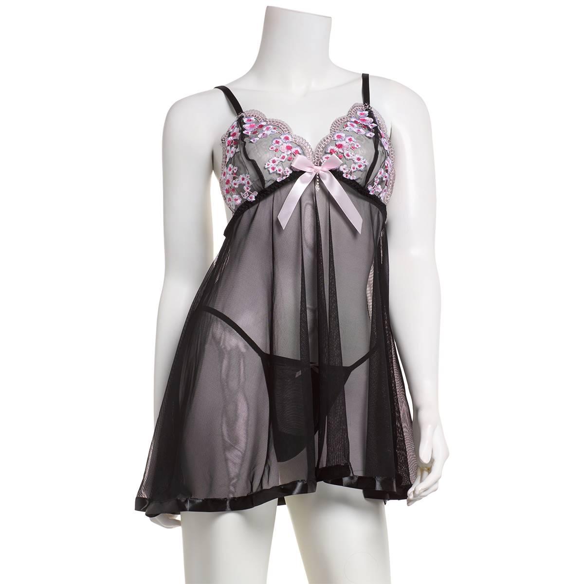 Womens Spree Intimates 2pc. Lace & Mesh Babydoll Set