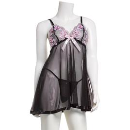 Womens Spree Intimates 2pc. Lace & Mesh Babydoll Set
