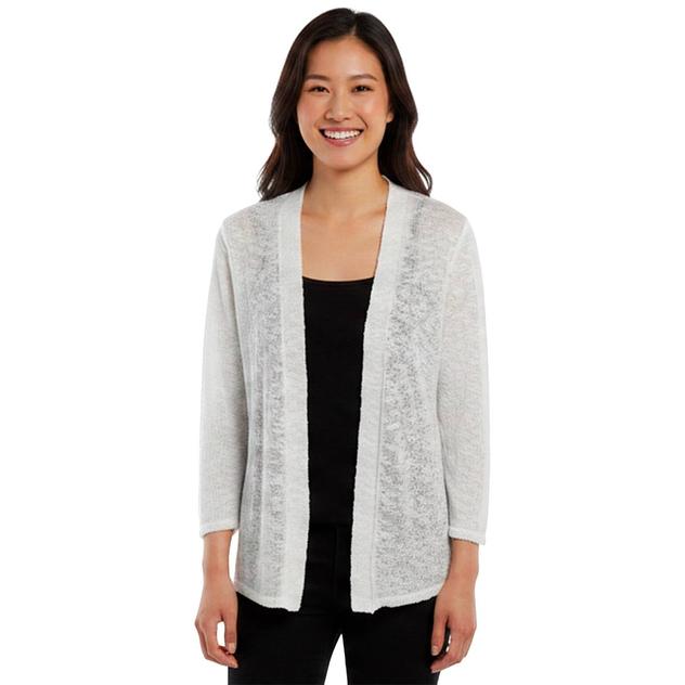 Womens Kasper Long Sleeve Open Textured Slub Cardigan