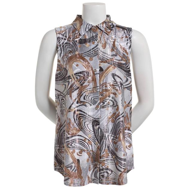 Plus Size Emily Daniels Metallic Swirl Button Down Blouse