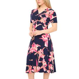 Petite MSK Elbow Sleeve V Neck Twist Front Midi Dress
