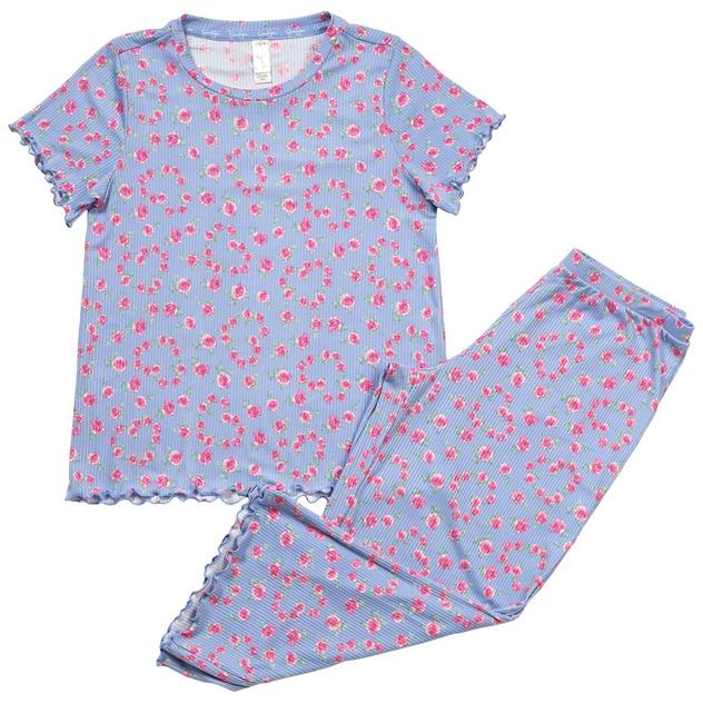 Womens Jessica Simpson Short Sleeve Ribbed Roses Pajama Set
