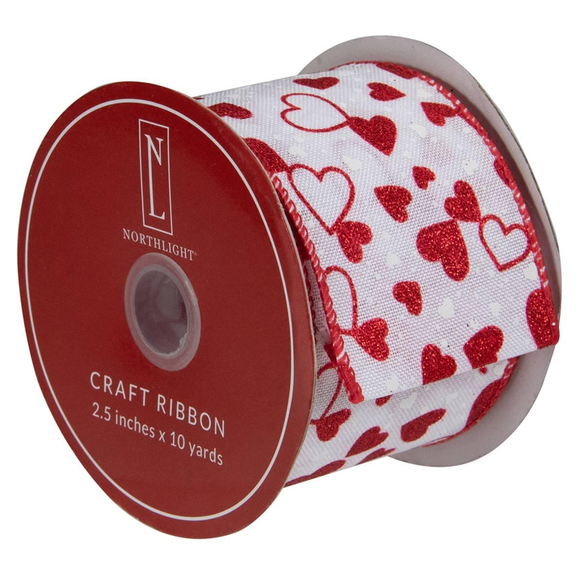 Northlight Seasonal 30ft. Red & White Glitter Hearts Craft Ribbon