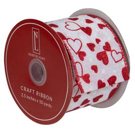 Northlight Seasonal 30ft. Red & White Glitter Hearts Craft Ribbon