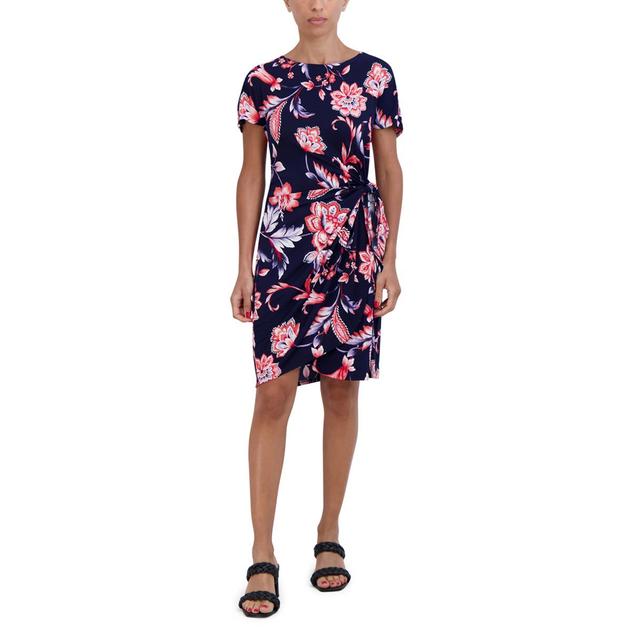 Petite Robbie Bee Short Sleeve Floral Side Tie Sheath Dress