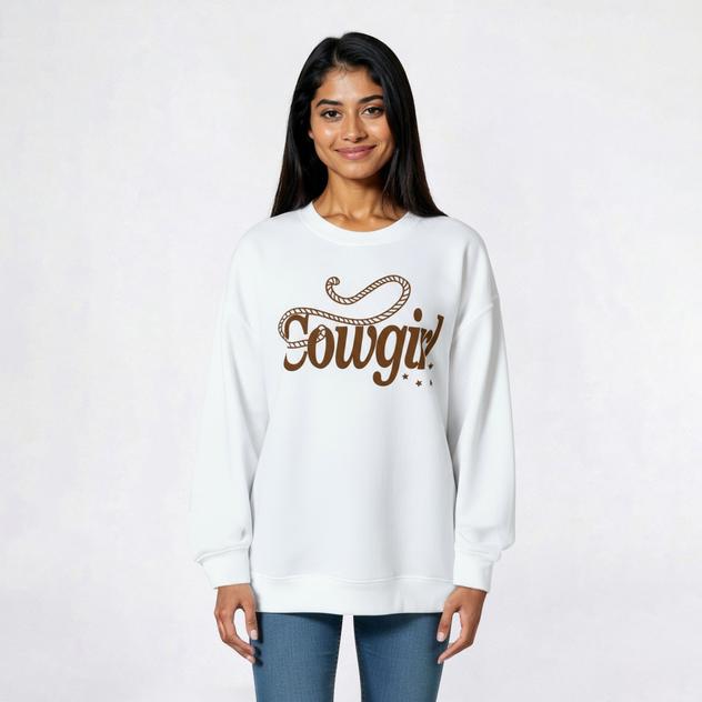 Juniors No Comment Oversized Cowgirl Sweatshirt
