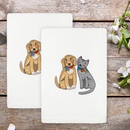 Linum Home Textiles 2pc. Spring Dog & Cat Embroidered Hand Towels