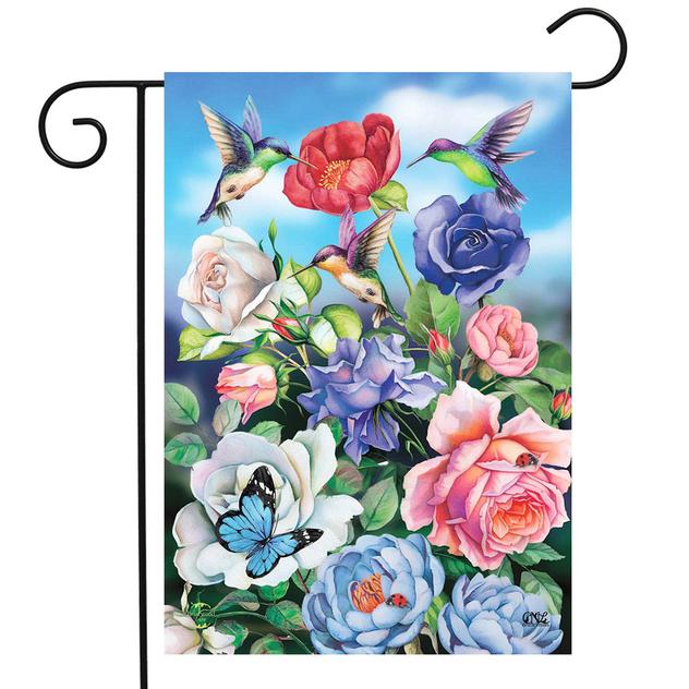 Briarwood Lane Hummingbird & Roses Garden Flag