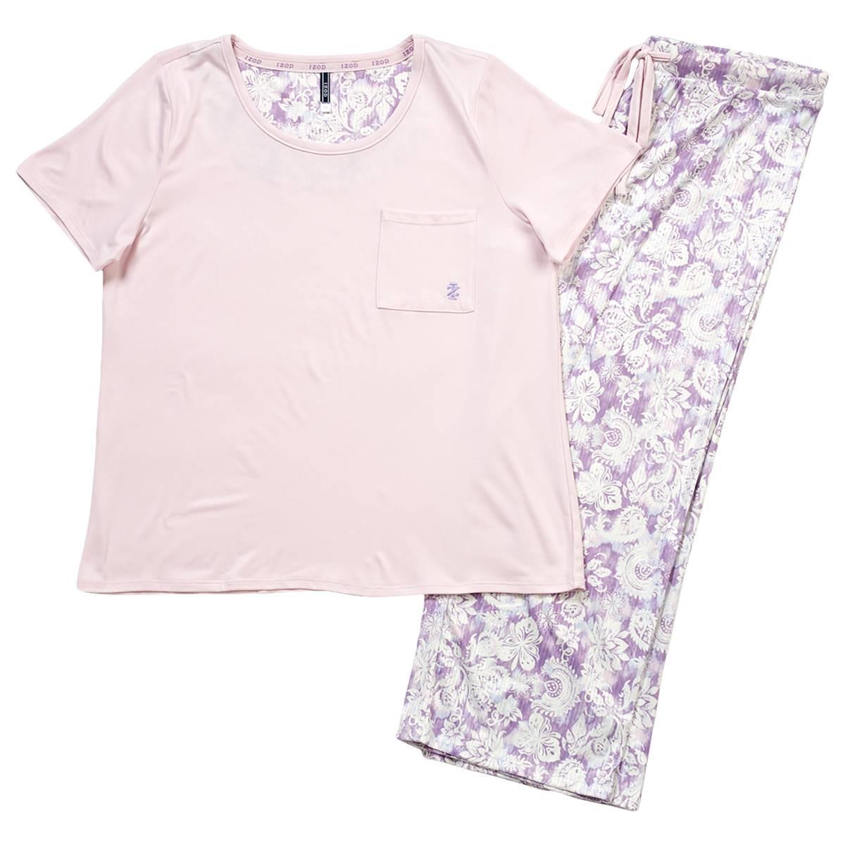 Womens IZOD(R) Short Sleeve Solid Tee & Ikat Capris Pajama Set