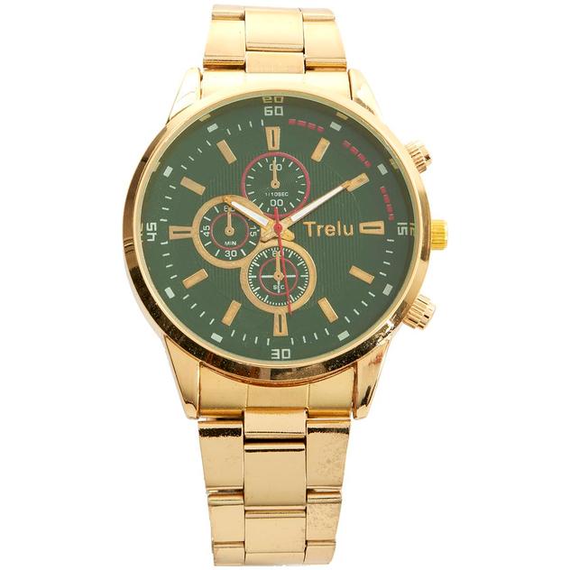 Mens Green Dial Analog Metal Link Band Watch - 3841GGR