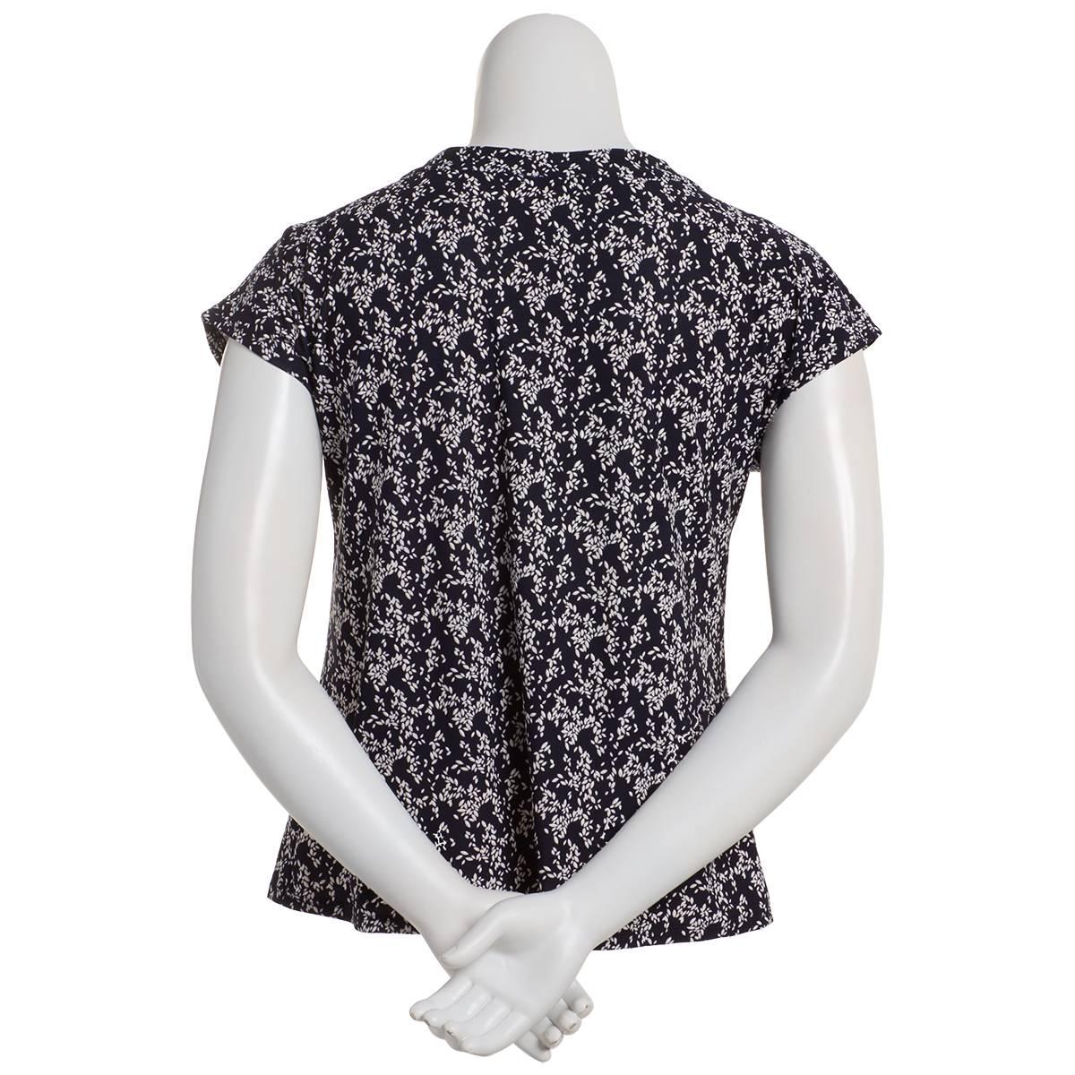 Womens Notations Short Sleeve Leaf Basic Shell Blouse