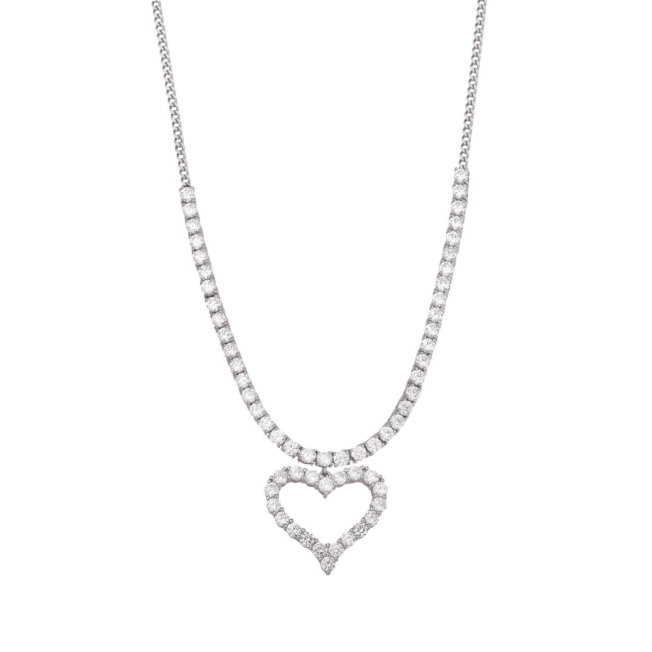 Splendere Rhodium Plated Sterling Silver CZ Open Heart Necklace